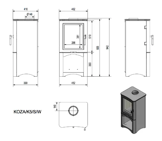 Печь-камин Kratki Koza K 5 S W (Коза K 5 c нишей для дров) — фото 2